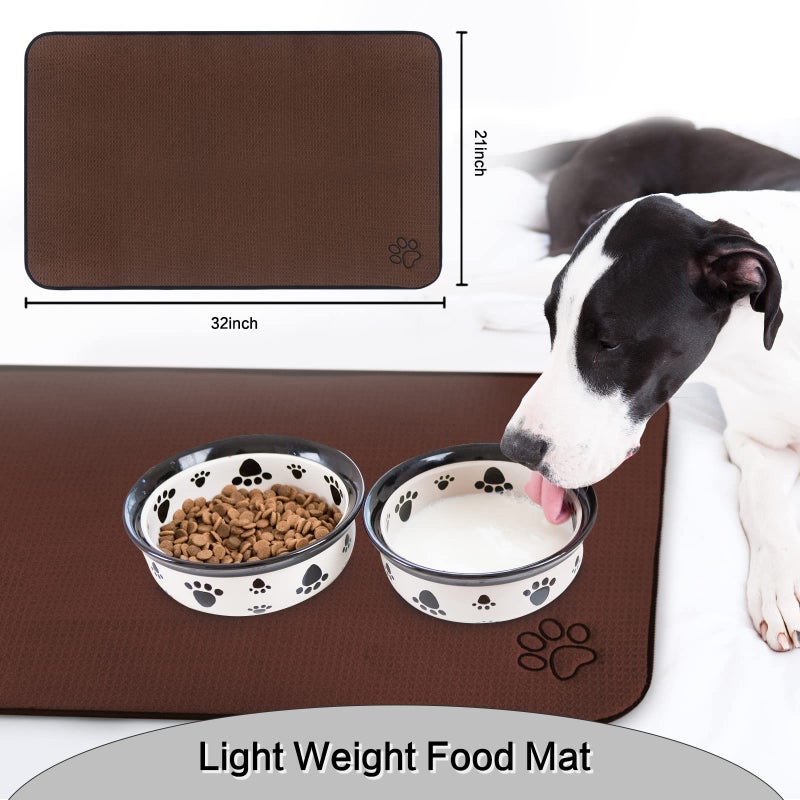 Sinland Microfiber Large Pet Food Mat Dog Feeding Mat Pet Bowl Mat with Anti-Skid Backing 21 Inch x 32 Inch Brown - Image 2